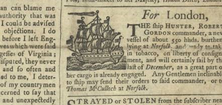 A newspaper announcement of the voyage of the ship 'Hunter' to London